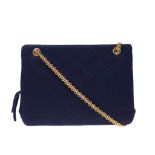 CHANEL BLUE QUILTED COTTON HANDBAG, date code for 1996-97, gilt tone chain straps and hardware, kiss