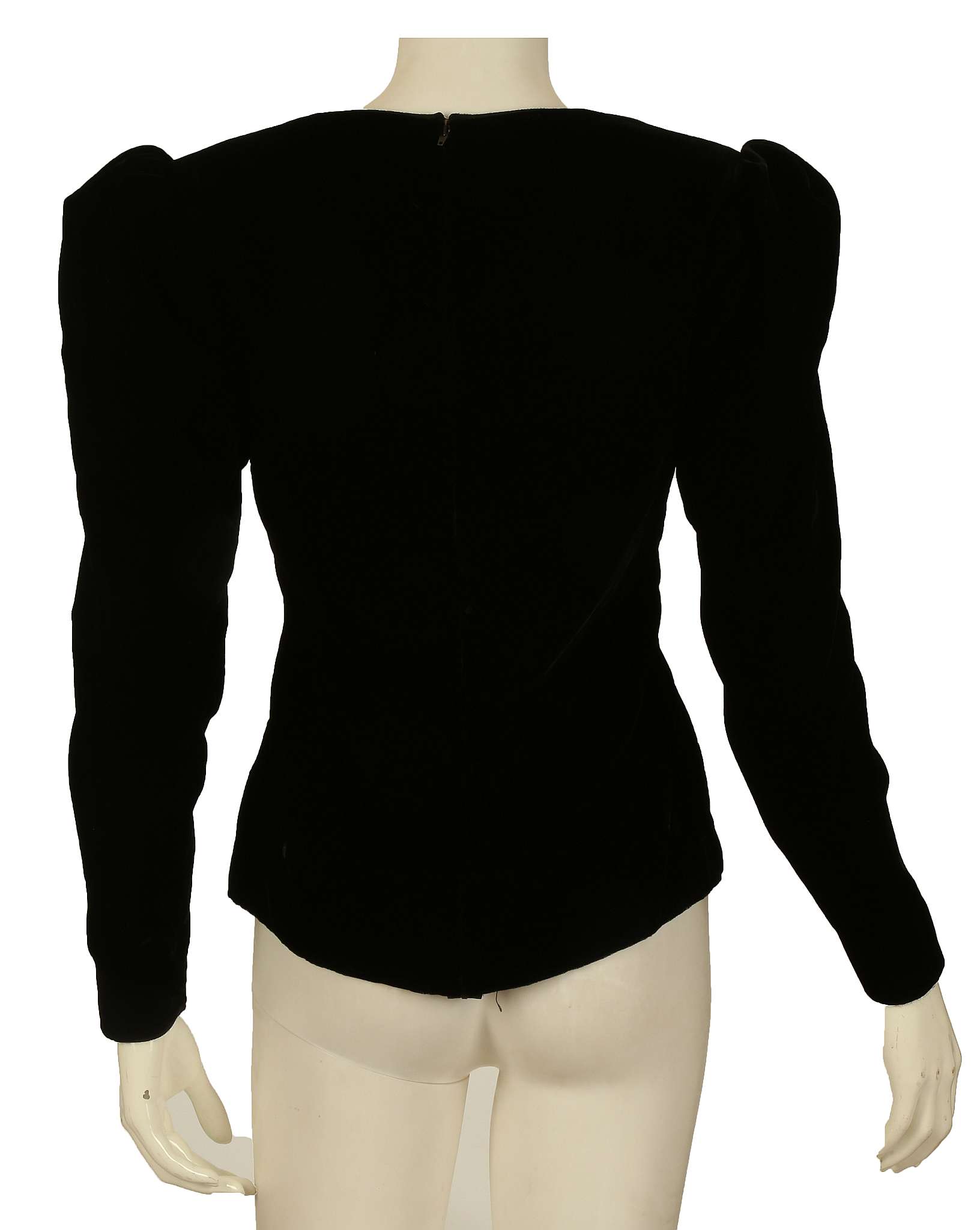 YVES SAINT LAURENT COUTURE BLACK VELVET TOP, 1960s, sweetheart neckline and long sleeves, numbered - Image 4 of 5