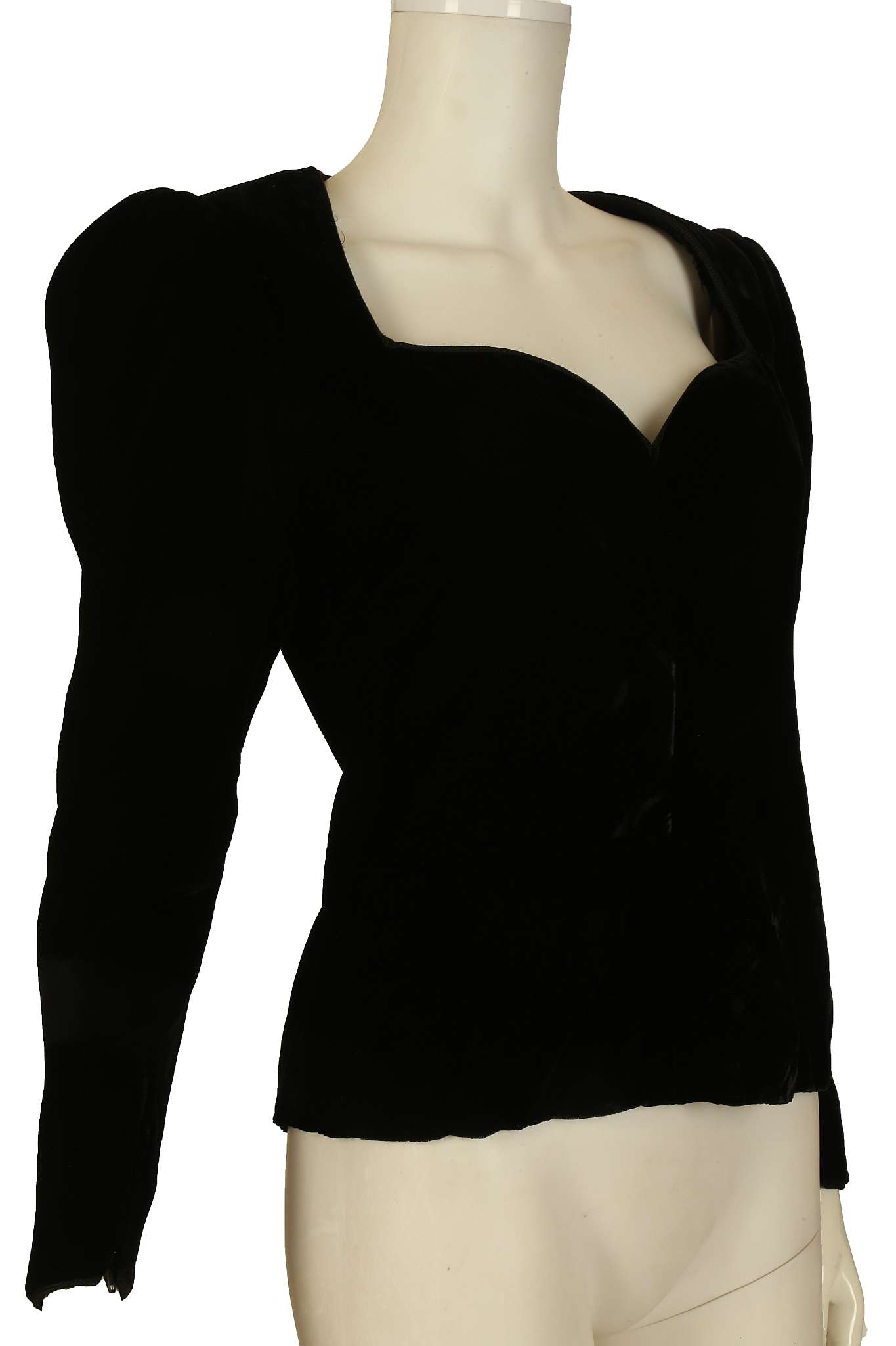 YVES SAINT LAURENT COUTURE BLACK VELVET TOP, 1960s, sweetheart neckline and long sleeves, numbered - Image 3 of 5