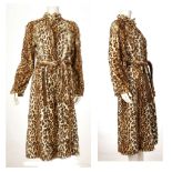 JASPER CONRAN SLING ON FUR COAT, dyed leopard print goat (?) with leather and fur waist belt,