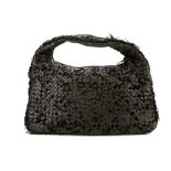 BOTTEGA VENETA INTRECATTIO HOBO SHOULDER BAG, black leather with velvet textured detail and tassel