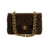 CHANEL BROWN SMALL CLASSIC FLAP HANDBAG, dark brown quilted calfskin, gilt tone hardware, date