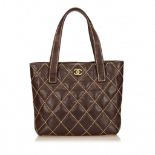 CHANEL SURPIQUE TOTE HANDBAG, date code for 2003-04, dark brown leather with Surpique stitching,