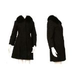 SMART BLACK ASTRAKHAN COAT, black fox fur collar, 38" (96cm) wide chest, 91cm long