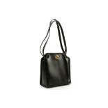 BALLY BLACK LEATHER HANDBAG, 1990s, with shaped top and gilt metal turn lock, 23cm wide, 22cm