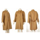 JASPER CONRAN CAMEL CASHMERE COCOON COAT, with round neck and four covered buttons, belt to back,