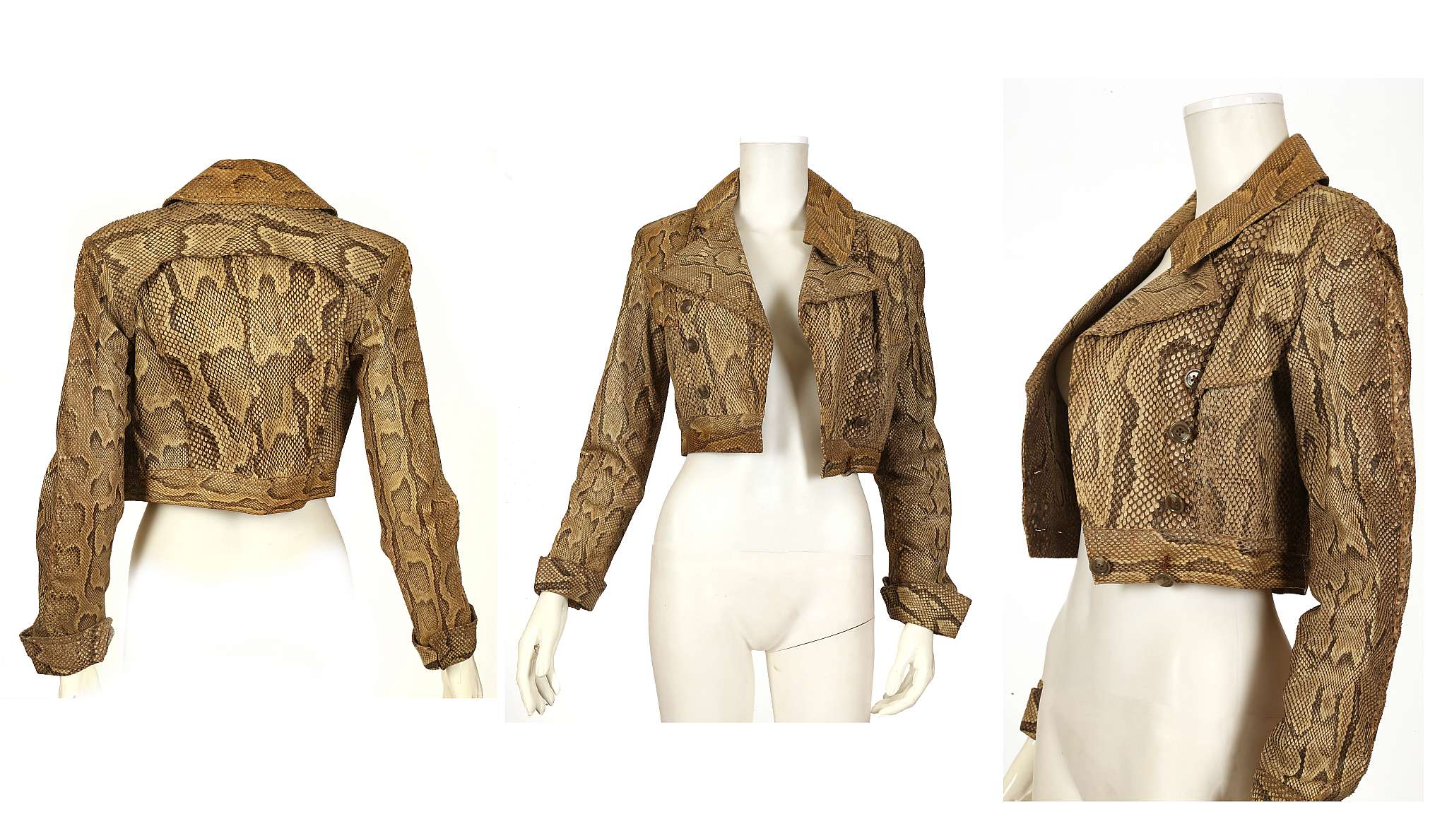 OSSIE CLARK PYTHON SKIN JACKET, late 1960s, waist length and double breasted with full lapels and