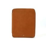 ANYA HINDMARCH SEYMOUR IPAD CASE, tan leather with gilt metal zip (lacking pull), 21cm wide, 25cm