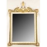 A Louis Vu gilded mirror, having surmount of cherubs with urn, decorative corners with ribbon and