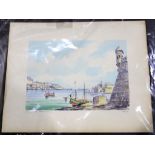 G I Galea, three watercolours of scenes of The Grand Harbour, Bighi Hospital and Custom House, all