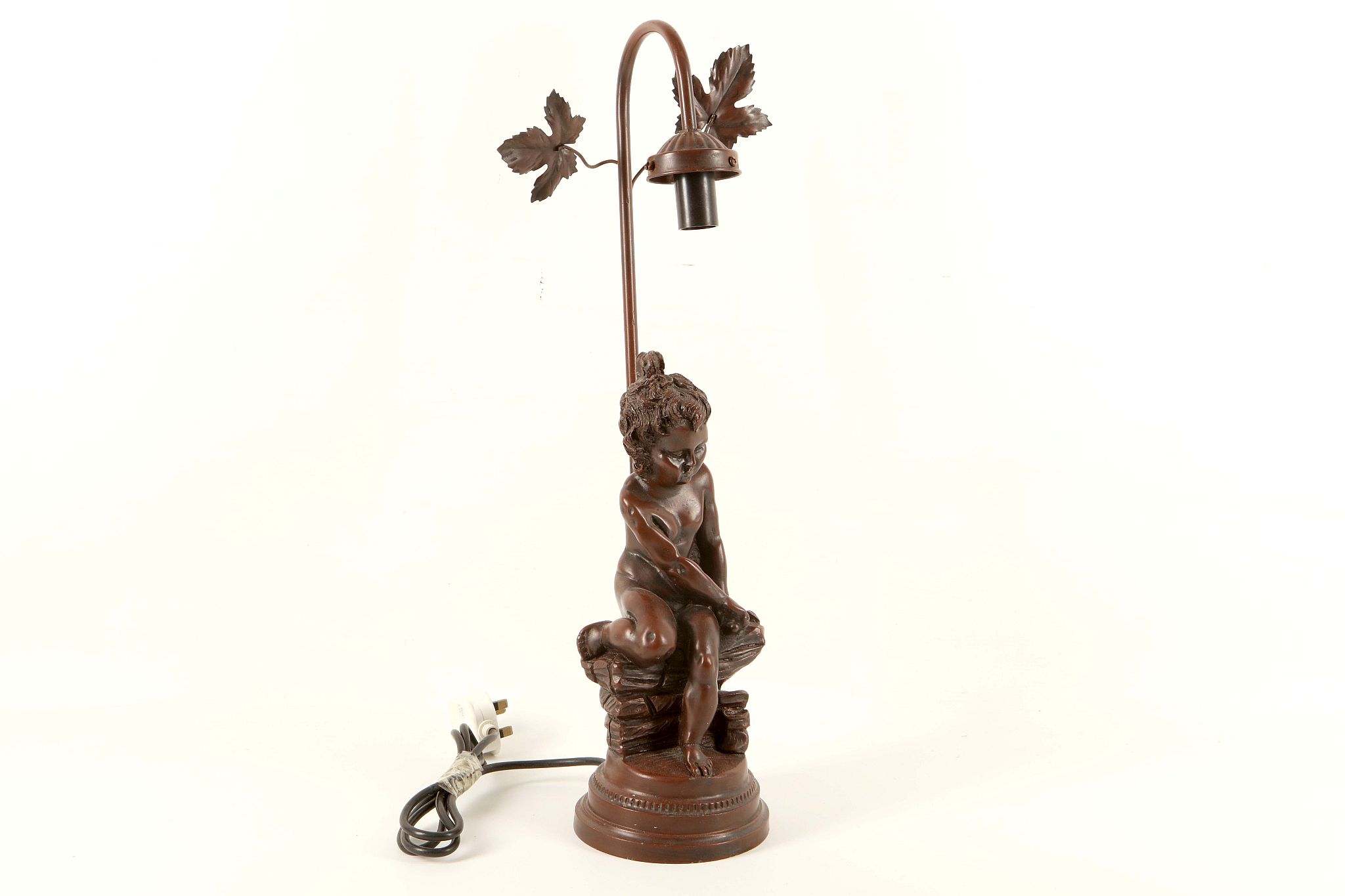 A French bronzed spelter figural table lamp, modelled as a young girl seated on a wall, 5.5cm