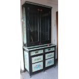 An Edwardian painted bookcase over chest with 2 short drawers over cupboard. 240x120cm