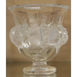 A Lalique - France campana form glass vase of squat proportions and decorated in the round with