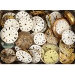 A quantity of pocket watch dials and movements, 19th and 20th Century examples, including J.W.