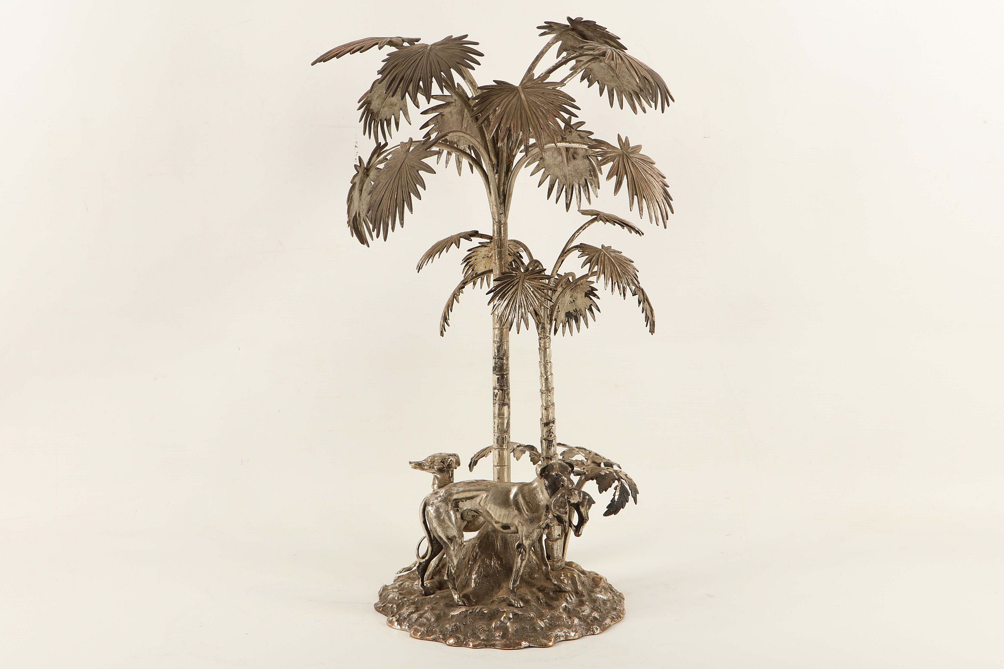 An impressive silver plated table centrepiece (possibly by Elkington), modelled as hunting digs with - Image 2 of 2