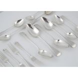 A mixed lot of Antique Sterling Silver flatware to include a set of seven Victorian dessert forks by