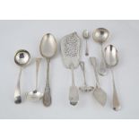 A mixed lot of Antique Georgian and later Sterling Silver flatware to include a Victorian fish slice