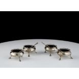 Set of 4 Antique Victorian Sterling Silver salt cellars and spoons by John Henry Rawlings, London