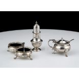 A pair of Antique Sterling Silver salt cellars by Elkington & Co. Together with a similar mustard