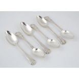 Set of Six Sterling Silver Hourglass pattern serving spoons two George III examples by Thomas Wilkes