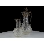 Antique Edwardian Sterling Silver mounted claret jug by Robert Pringle, London 1905. Together with
