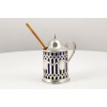 Antique Danish Sterling Silver mustard pot by P Hertz, Copenhagen 1900. Of cylindrical form with