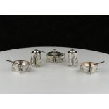 Antique Edwardian Arts & Crafts Sterling Silver cruet / condiment set by Sibray, Hall & Co, London