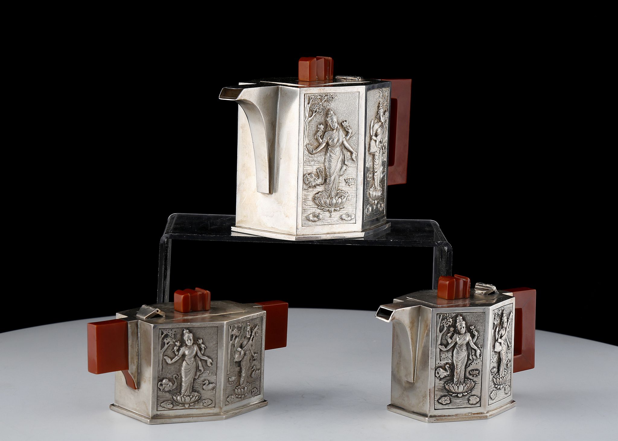 Antique Asian Silver three piece tea set, probably Northern India or Southern China, c1940. - Image 2 of 4
