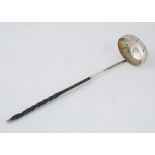 Antique 18th Century Silver punch / toddy ladle apparently unmarked. The oval bowl chased with