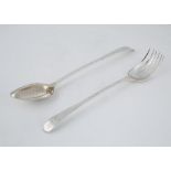 Rare Antique George III Sterling Silver straining spoon and fork by William Turton, London 1774-5.