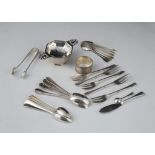 A mixed lot of Antique Sterling Silver items to include an octagonal tea strainer and base, a napkin