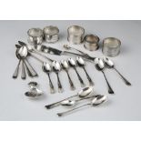 A mixed lot of Antique Sterling Silver items to include five napkin rings, a set of six King’s