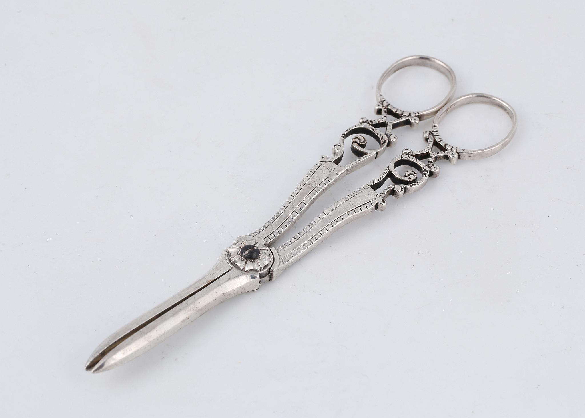 Antique Victorian Sterling Silver grape scissors by Aldwinckle & Slater, London 1884. With feathered