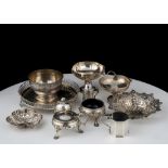 A mixed lot of Antique Sterling Silver items to include a Victorian salt cellar and mustard by