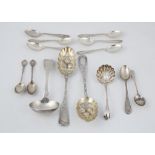 A mixed lot of Antique Sterling Silver flatware to include a West Country sauce ladle, a pair of
