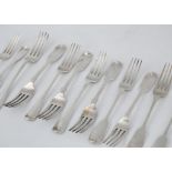 A selection of Antique Georgian and Victorian Sterling Silver forks to include fourteen dinner forks