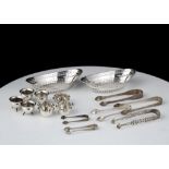A mixed lot of Antique Sterling Silver items to include a pair of pierced bon bon dishes by James