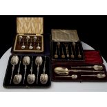 Set of Six Antique Edwardian Sterling Silver gilt anointing spoons Sheffield 1901. Together with two