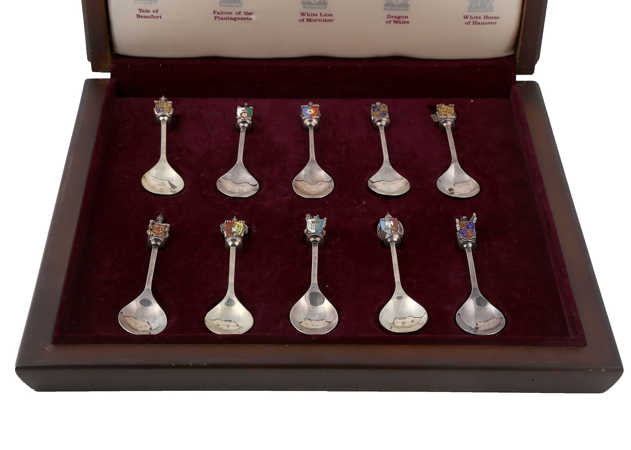 Set of Elizabeth II Sterling Silver Queen's Beasts spoons by Toye, Kenning & Spencer, London 1977. A