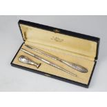 Antique French Silver writing set apparently unmarked. Comprising pen holder, letter opener and