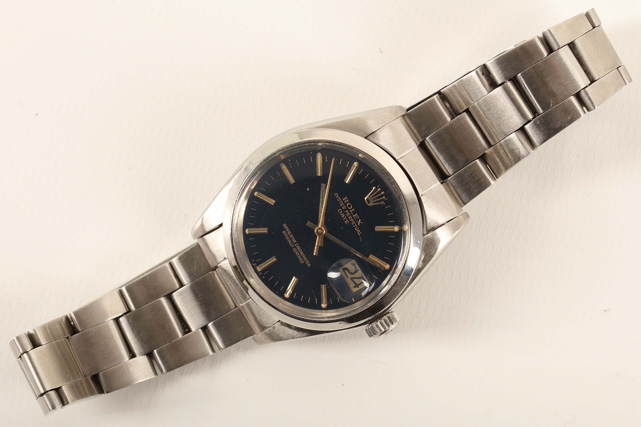 A gent's c.1975 stainless steel cased 'Rolex Oyster Perpetual-Date' wristwatch, with black dial, - Image 2 of 4