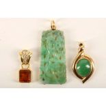 An apple green cabouchon jadeite and 14ct yellow gold pendant, an 18ct gold diamond and citrine