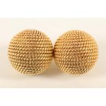 A pair of Italian 18ct gold three quarter sphere earrings by 'Chimento' with rope twist coil