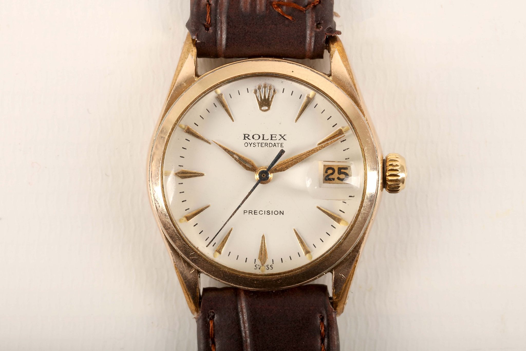 A gent's c.1960's 'Rolex Oyster Date - Precision' wristwatch, with gold plated case, white dial,