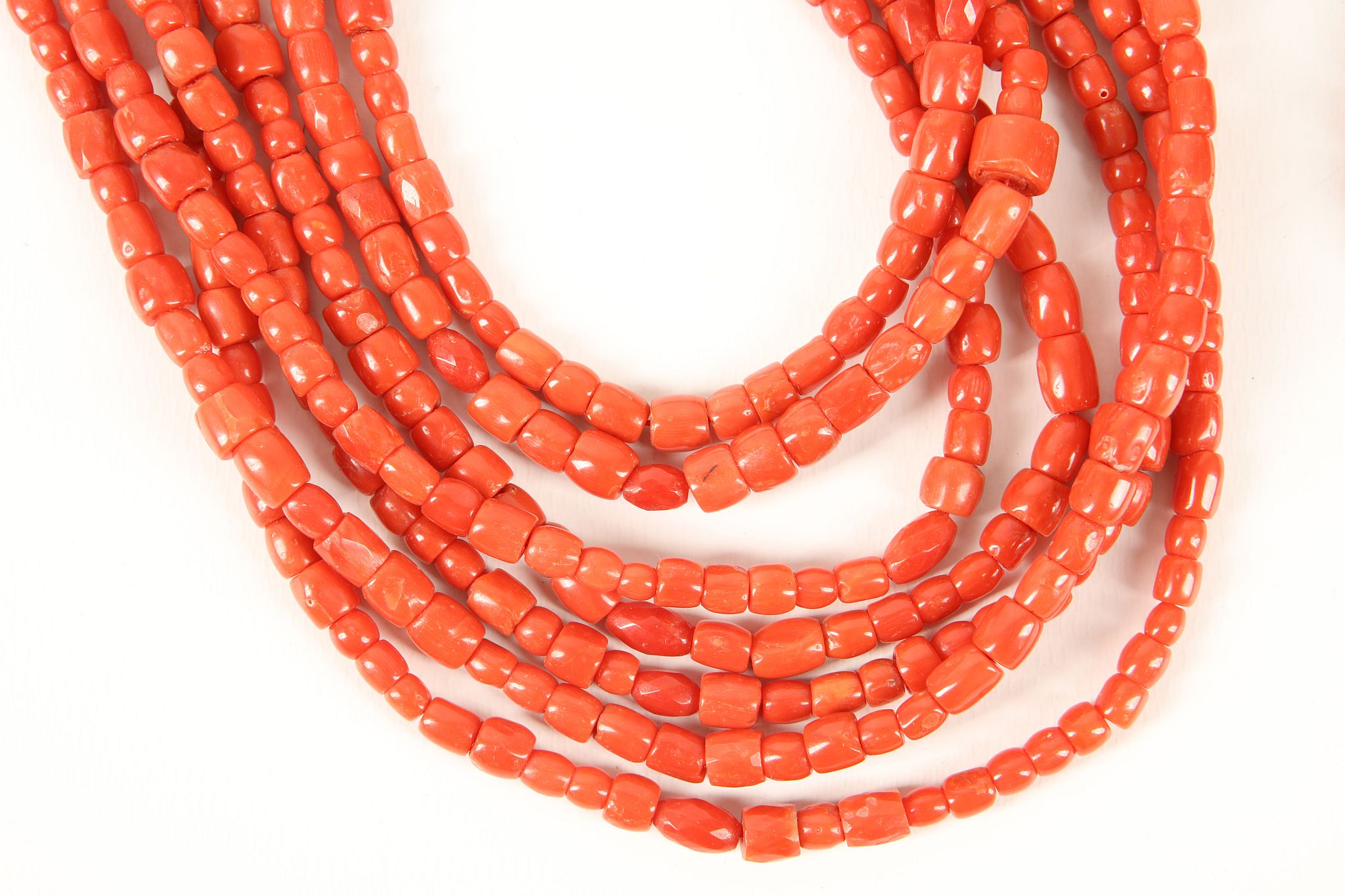 A triple strand Sardinian coral bead necklace with 18ct gold slide clasp, sold together with a 9 - Image 2 of 4