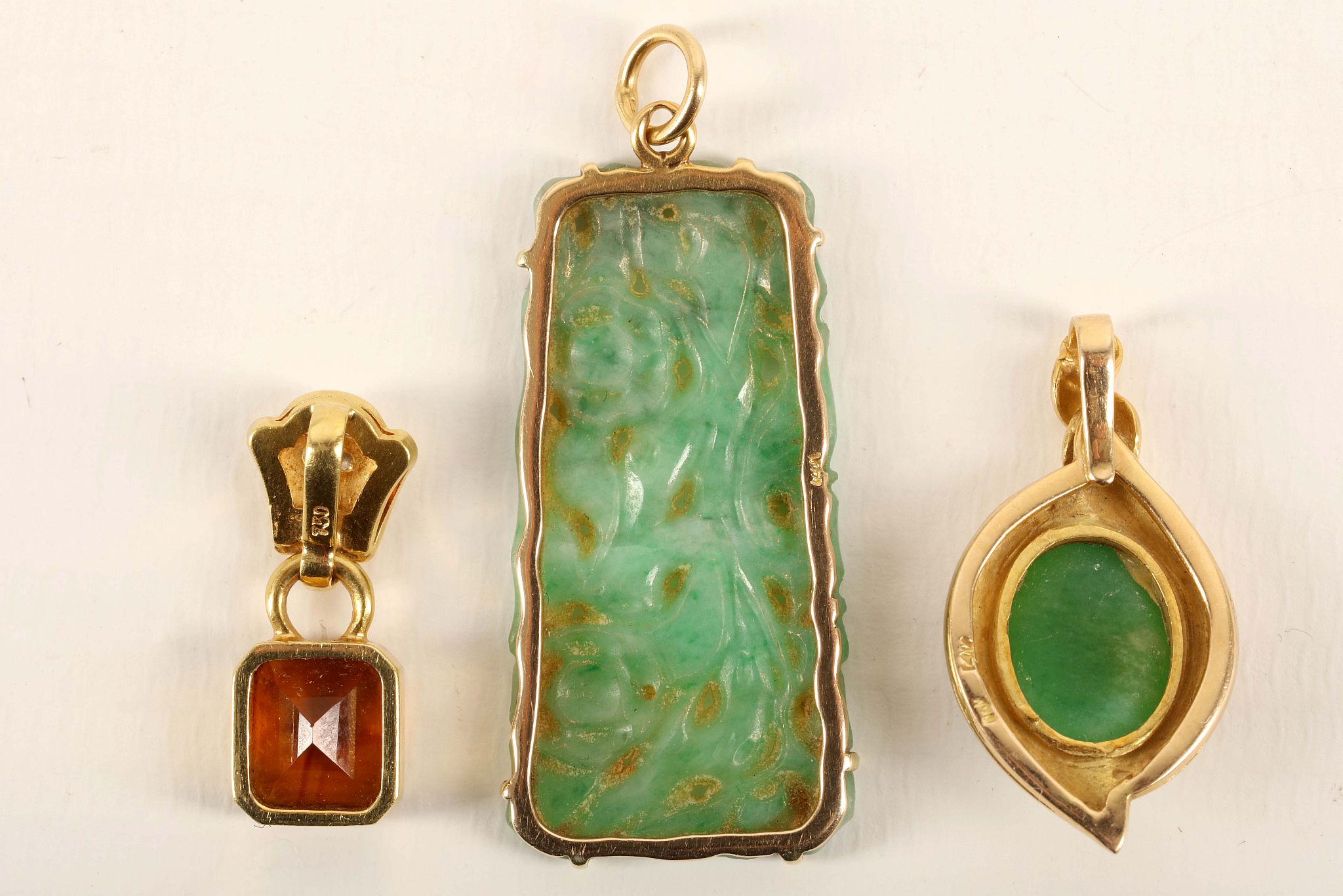 An apple green cabouchon jadeite and 14ct yellow gold pendant, an 18ct gold diamond and citrine - Image 2 of 2