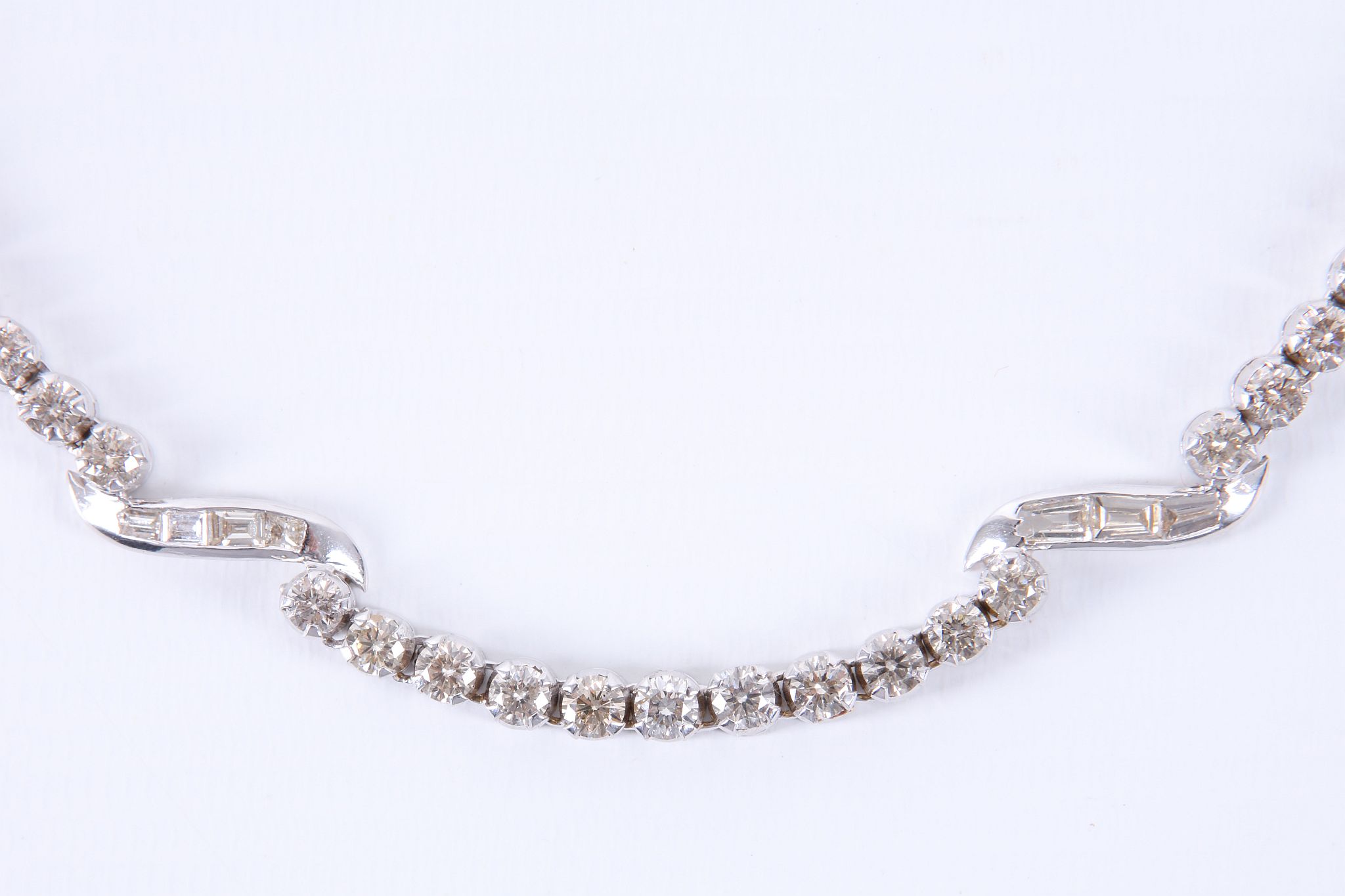 A 14ct white gold and diamond set necklace, the 53 graduated brilliant round cut stones interspersed - Image 2 of 5