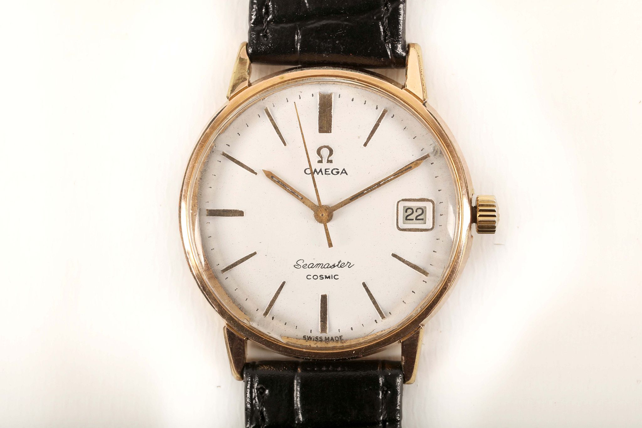 A gent's c.1960's gold plated 'Omega - Seamaster Cosmic', with white dial, date, gilt batons and