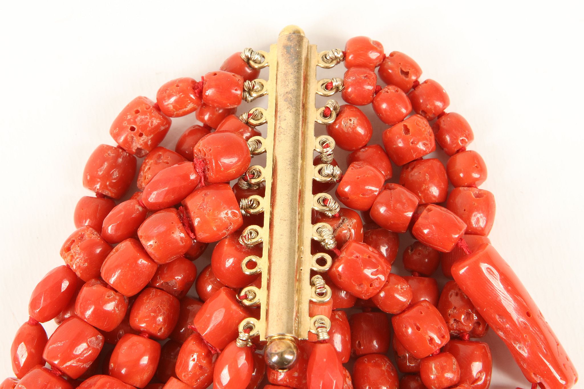 A triple strand Sardinian coral bead necklace with 18ct gold slide clasp, sold together with a 9 - Image 3 of 4