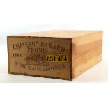A case of Chateau Ribaud Promis, 1989, 1er Classe Sauternes, original wooden case of 12. *This